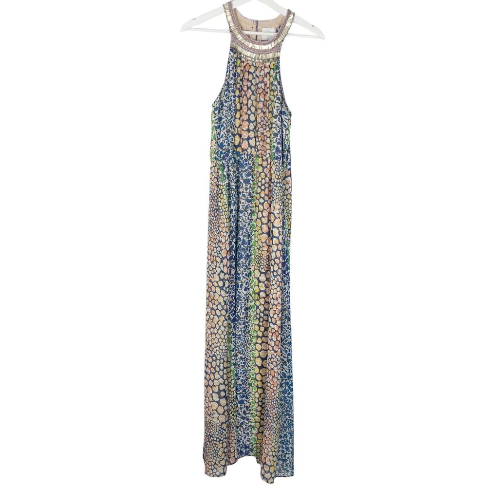 Anthropologie HD in Paris Mayacamas Maxi Dress US 4 Small Beaded Neck Multicolor - Picture 3 of 12